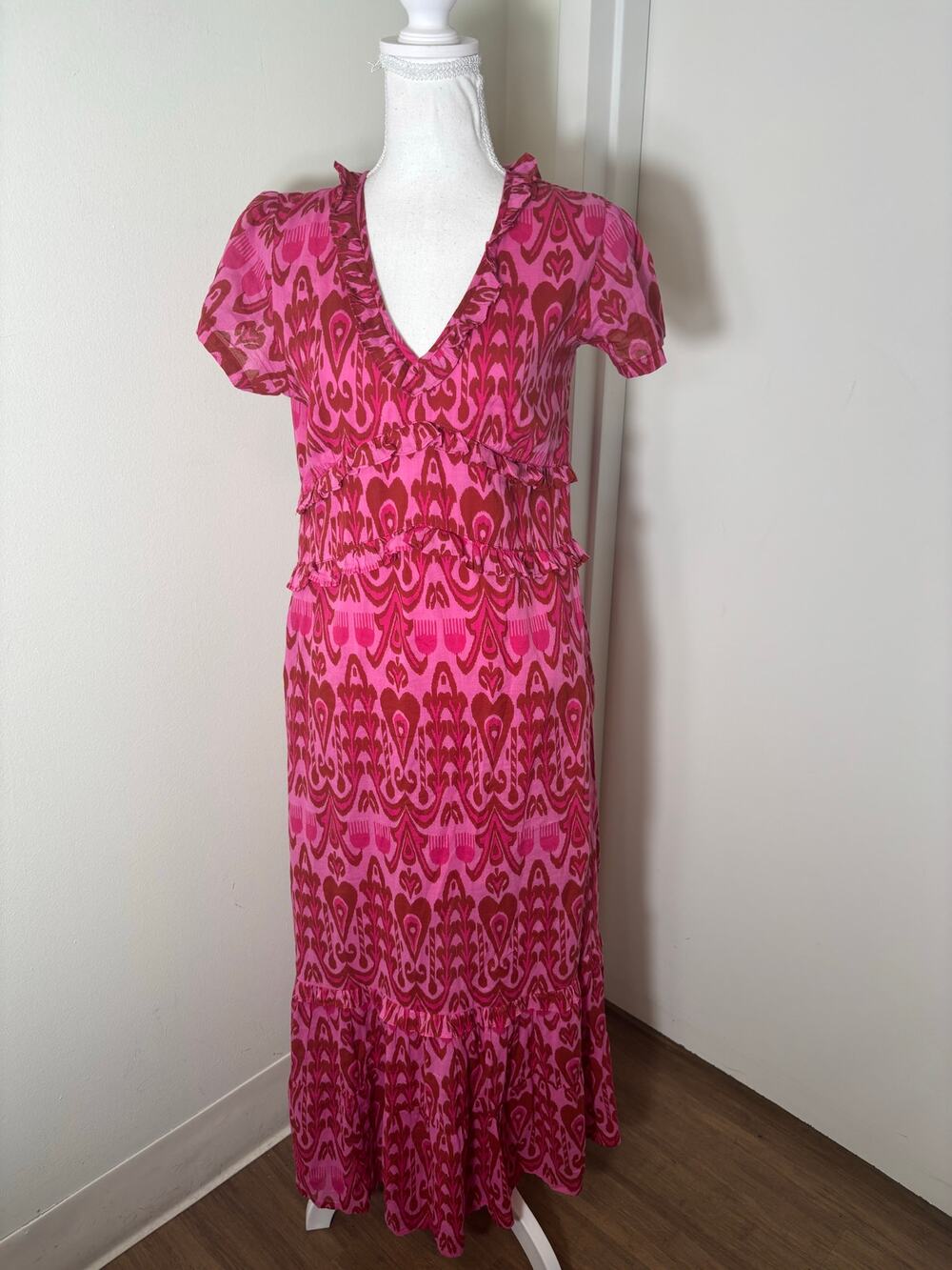 La Plage Pink and Red Ikat Maxi Dress Sz S